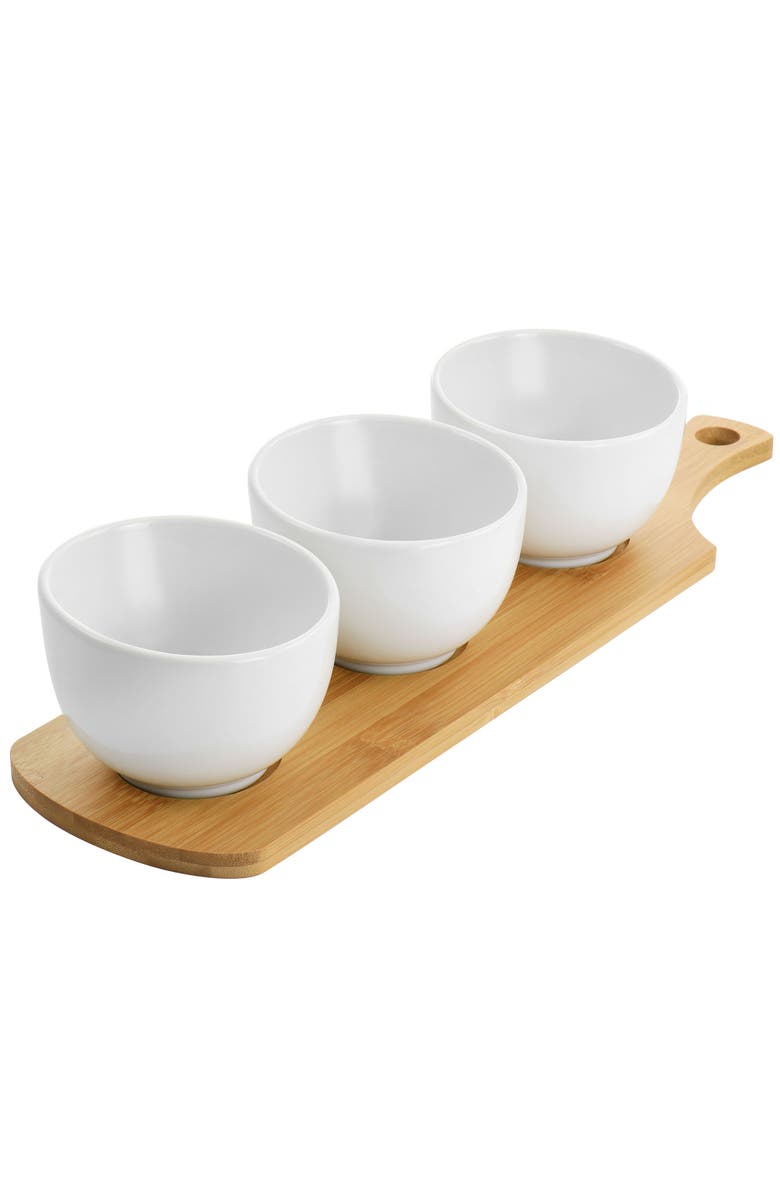 Gibson Elite Gracious Dining 4 Piece Fine Ceramic Tidbit Bowl Set with Base, Alternate, color, White