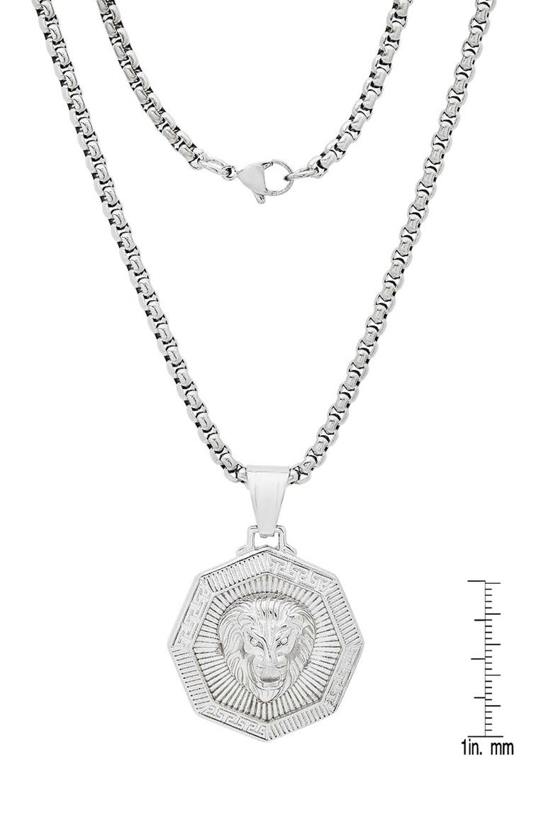 Men's Stainless Steel Lion Head Pendant Necklace, Alternate, color, SILVER