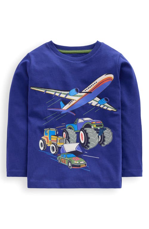 Mini Boden Kids' Vehicles Long Sleeve Cotton Graphic T-shirt In Blue