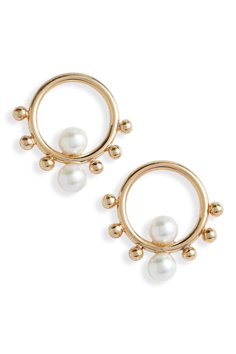 Circle Bubble Cultured Pearl Drop Earrings, Main, color, GOLD