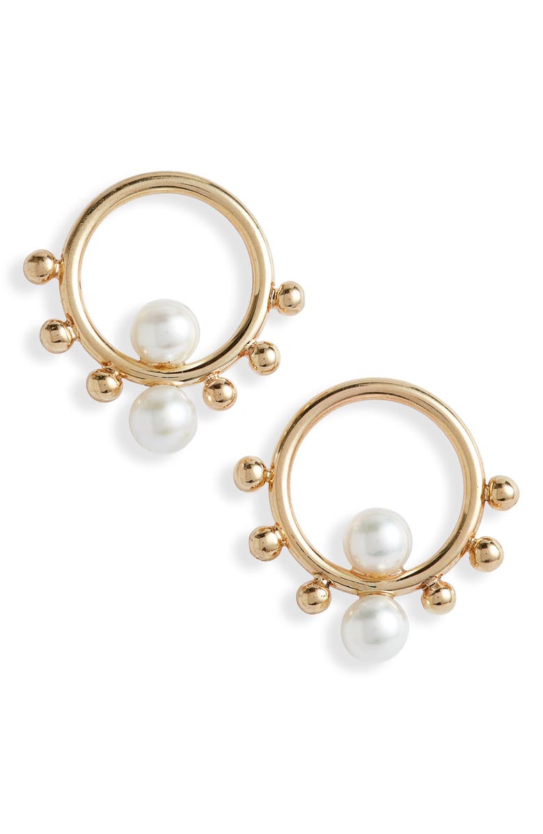 Poppy Finch Circle Bubble Cultured Pearl Drop Earrings, Main, color, Gold