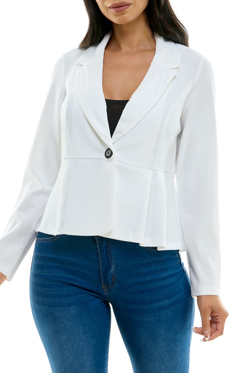 Nina Leonard Notch Lapel Peplum Blazer, Main, color, Ivory