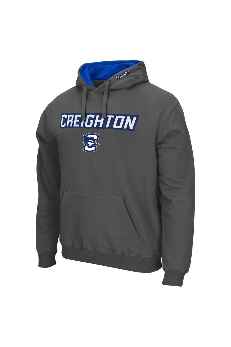 Men's Colosseum Charcoal Creighton Bluejays Arch and Logo Pullover Hoodie, Alternate, color, Charcoal