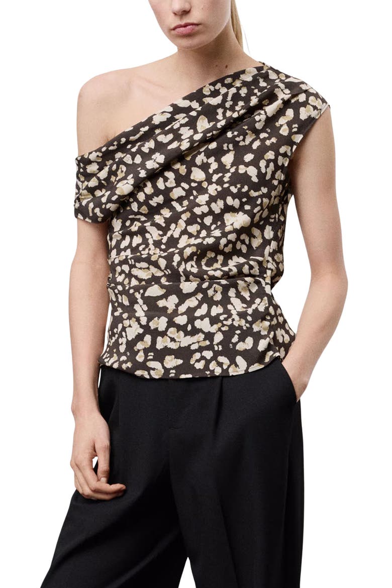 Animal Print Draped Top, Main, color, BROWN