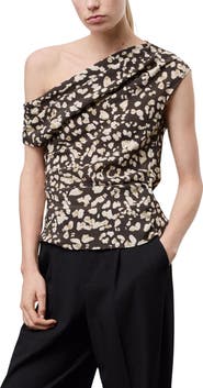 MANGO Animal Print Draped Top