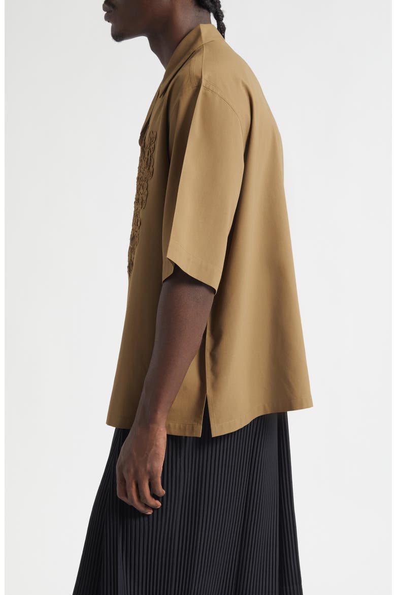 Pressed Embroidery Camp Shirt, Alternate, color, KHAKI