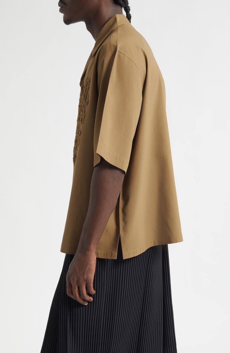 Homme Plissé Issey Miyake Pressed Embroidery Camp Shirt, Alternate, color, Khaki
