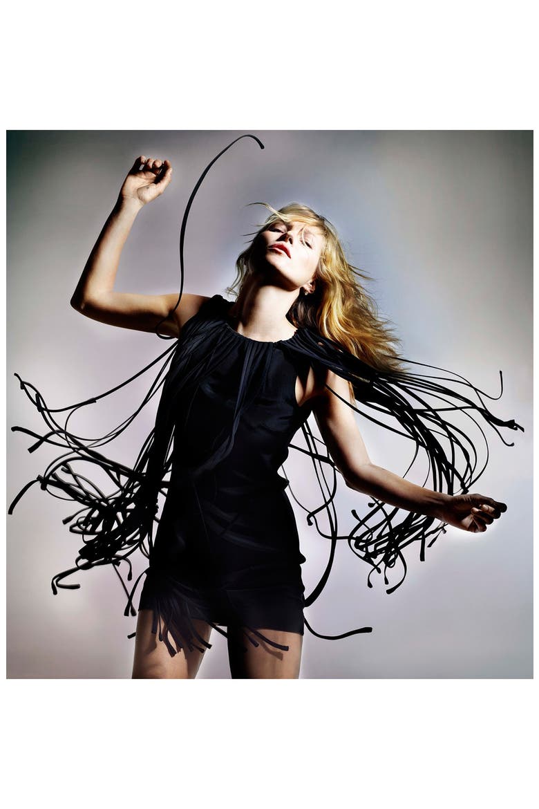 Kate Moss for Topshop Long Fringed Tassel Dress, Alternate, color, BLACK