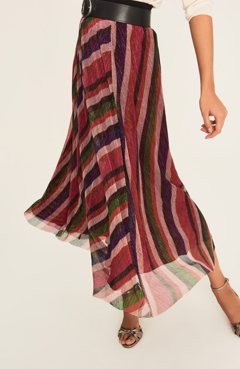 ba&sh Midnight Metallic Stripe Asymmetrical Midi Skirt, Alternate, color,