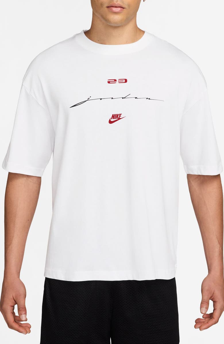 Jordan MJ Flight Script Boxy Short Sleeve Graphic T-Shirt, Main, color, White/ Gym Red