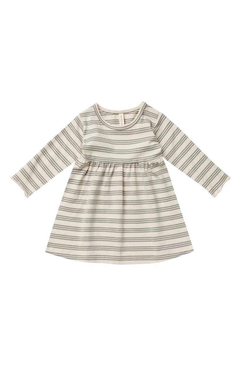 QUINCY MAE Organic Cotton Long Sleeve Dress, Main, color, Basil-Stripe