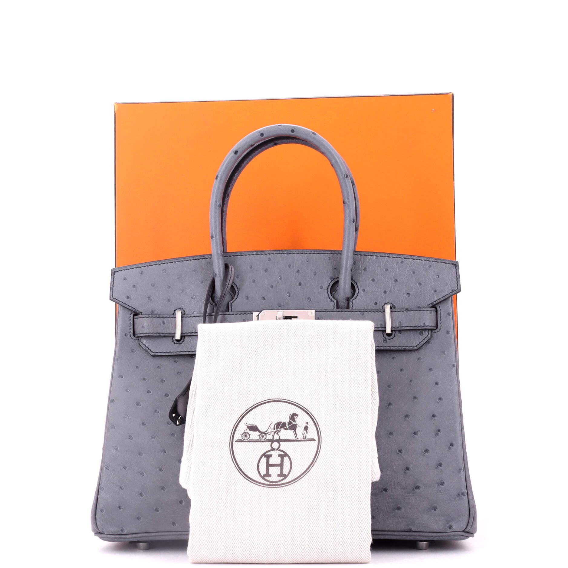 Pre-Owned Hermes Birkin Handbag Grey Ostrich with Palladium Hardware 30, Alternate, color, 