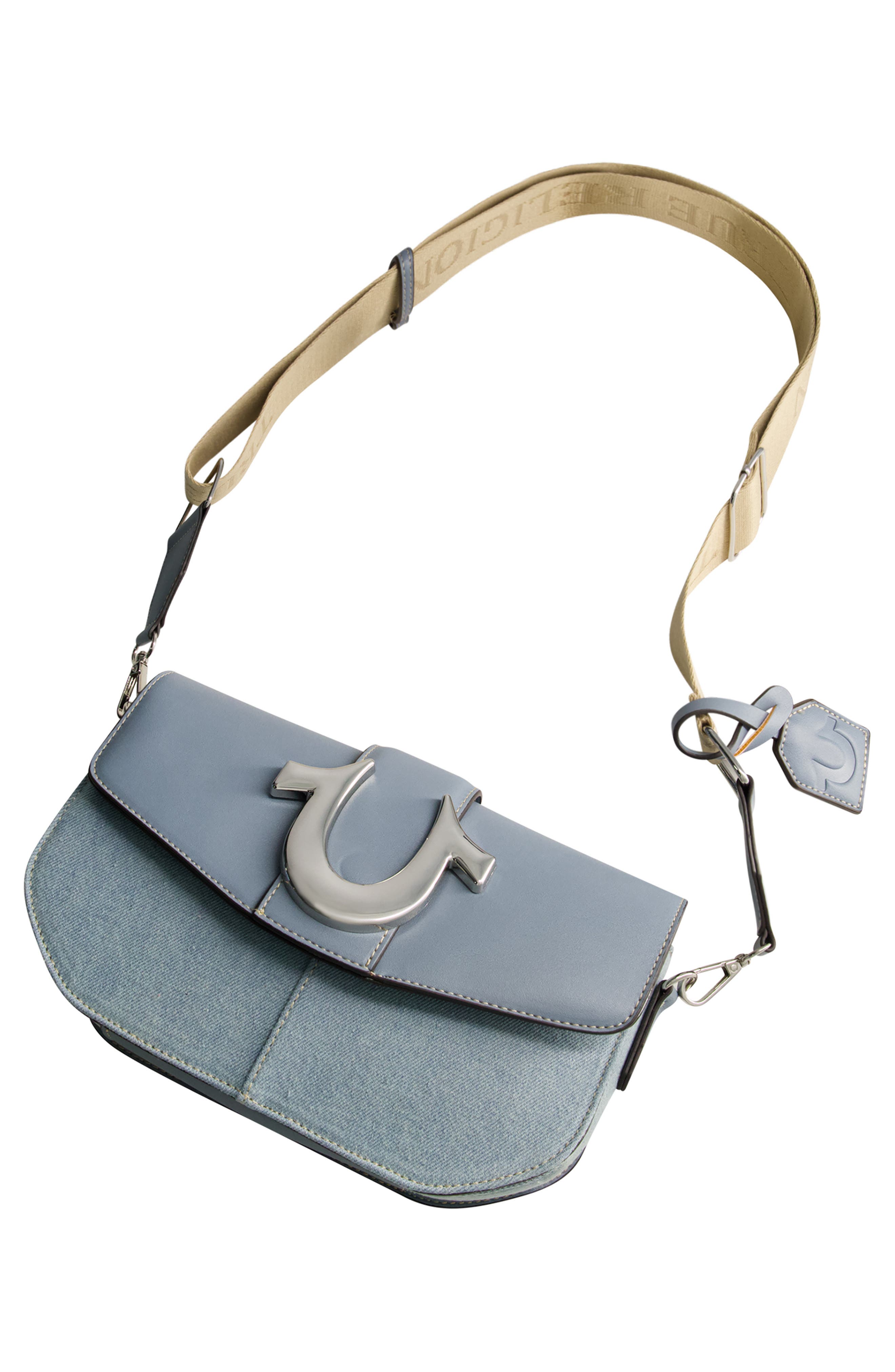 Denim Saddle Bag with Oversized Horseshoe Logo, Alternate, color, BLUE