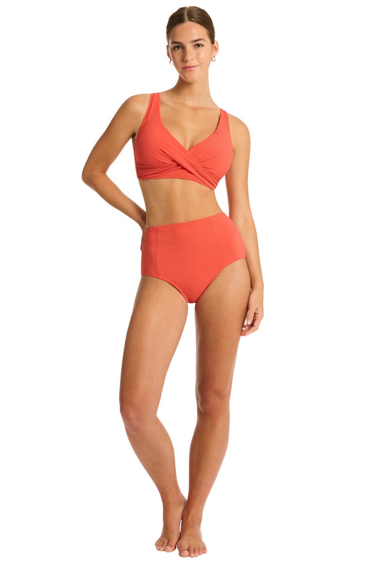 High Waist Bikini Bottoms, Alternate, color, FLAME