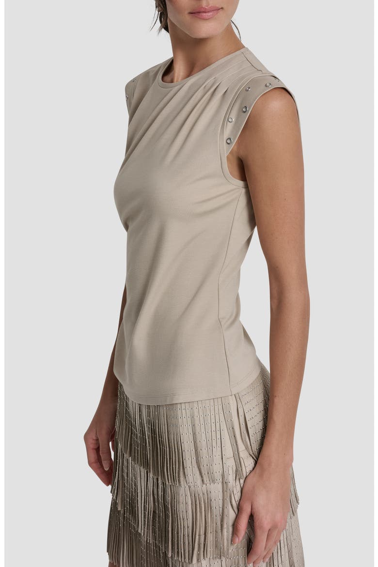 Grommet Trim Ponte Knit Top, Alternate, color, PEBBLE