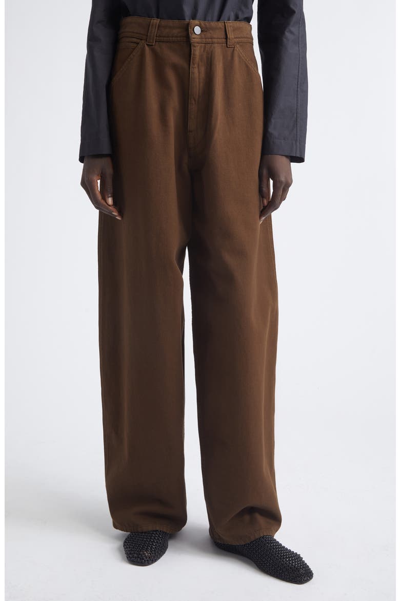 High Waist Cotton Twill Wide Leg Pants, Main, color, CACAO
