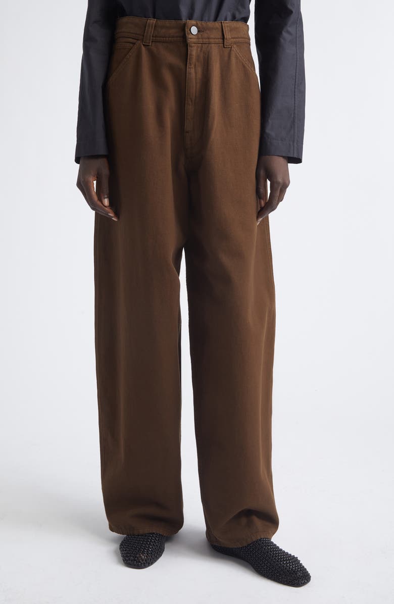 Lemaire High Waist Cotton Twill Wide Leg Pants, Main, color, Cacao