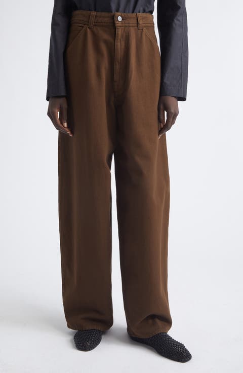 High Waist Cotton Twill Wide Leg Pants