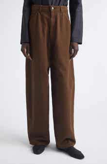 High Waist Cotton Twill Wide Leg Pants