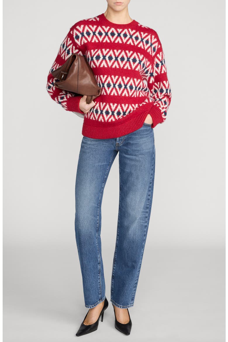 The Oversize Baby Alpaca Wool Sweater, Alternate, color, CURRANT FAIRISLE