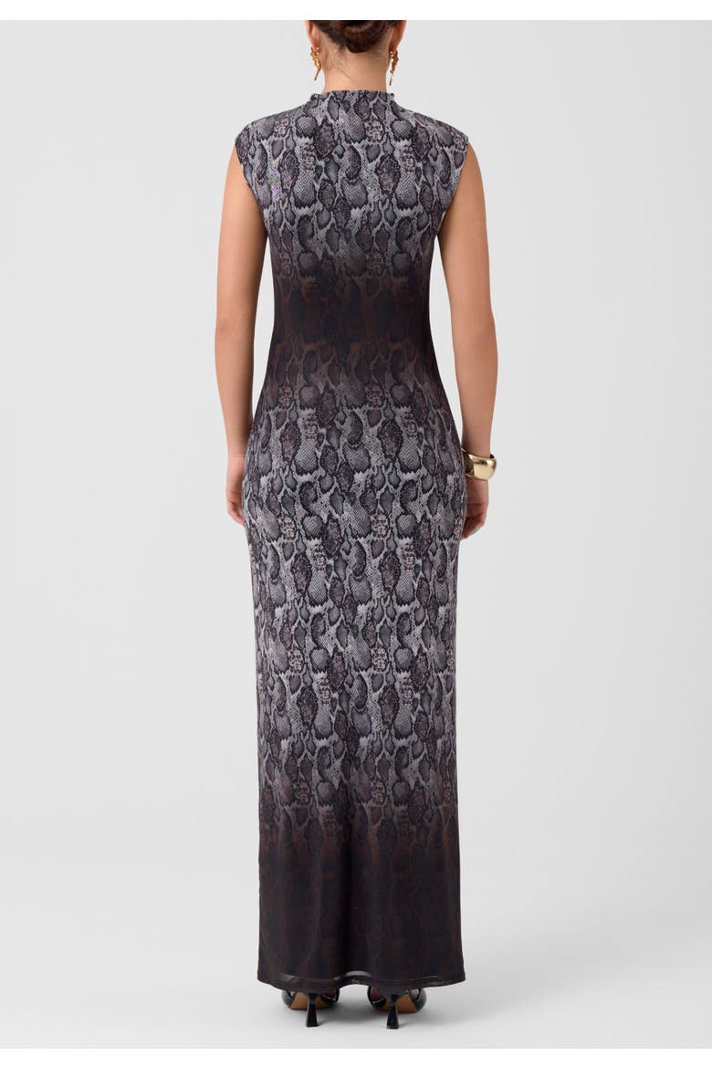 Coco Mock Neck Mesh Midi Dress, Alternate, color, Brown Snake
