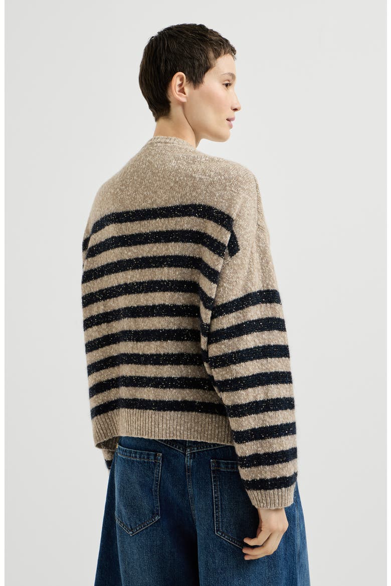 Mouliné soft virgin wool and cashmere sweater with dazzling stripes, Alternate, color, Beige