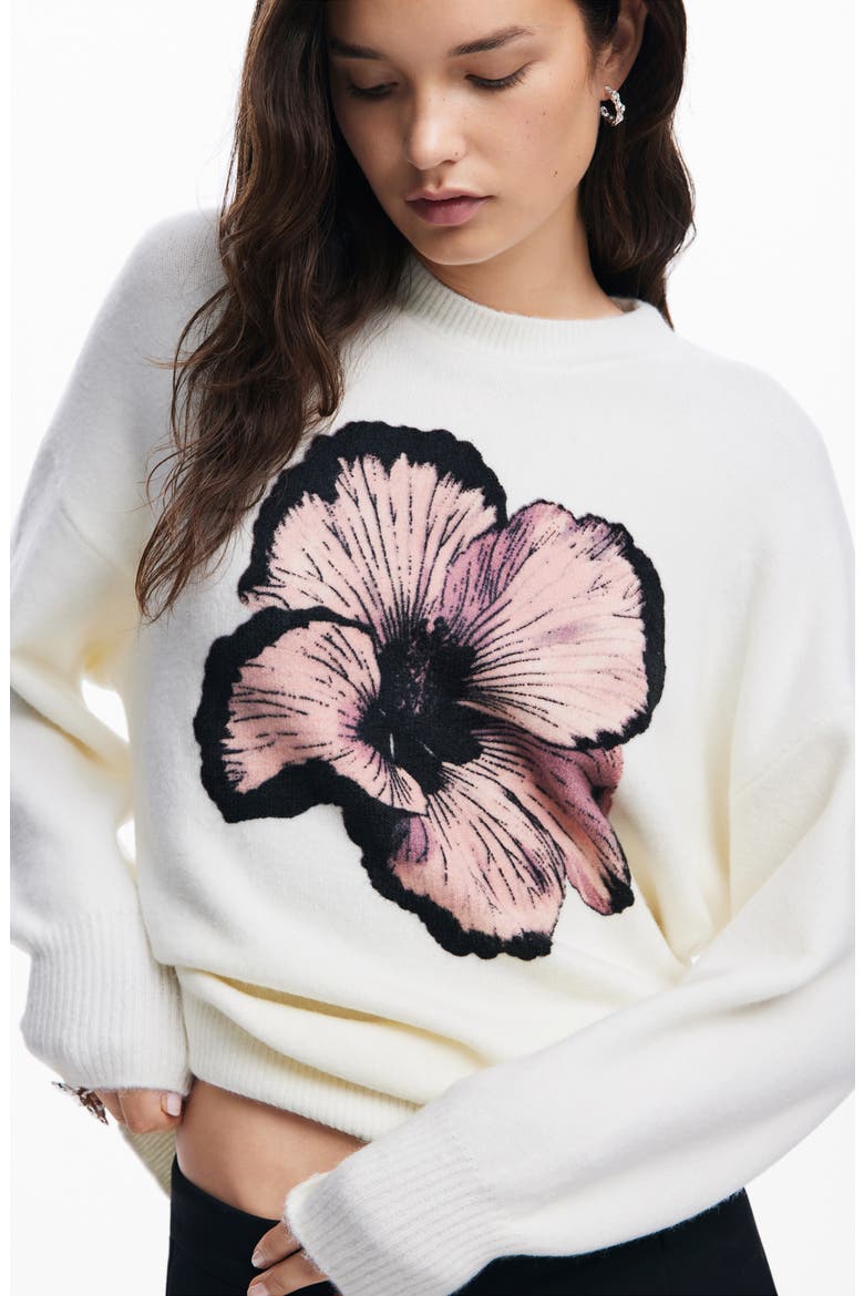 Playful Poppy Intarsia Sweater, Alternate, color, WHITE