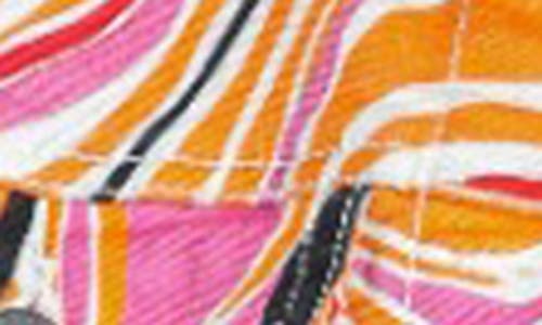 Apny Print Denim Jacket In Pink/orange Multi