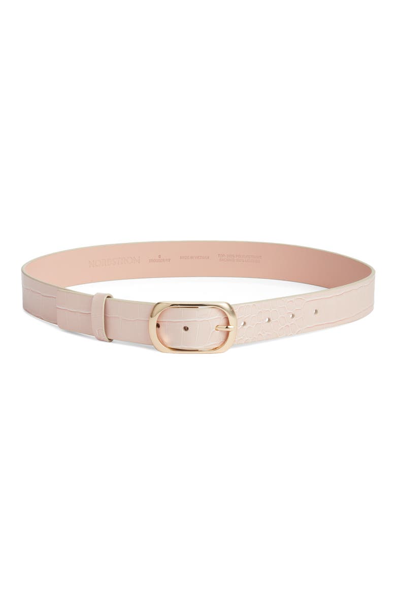 Rebecca Croc Embossed Belt, Main, color, PINK PEONY