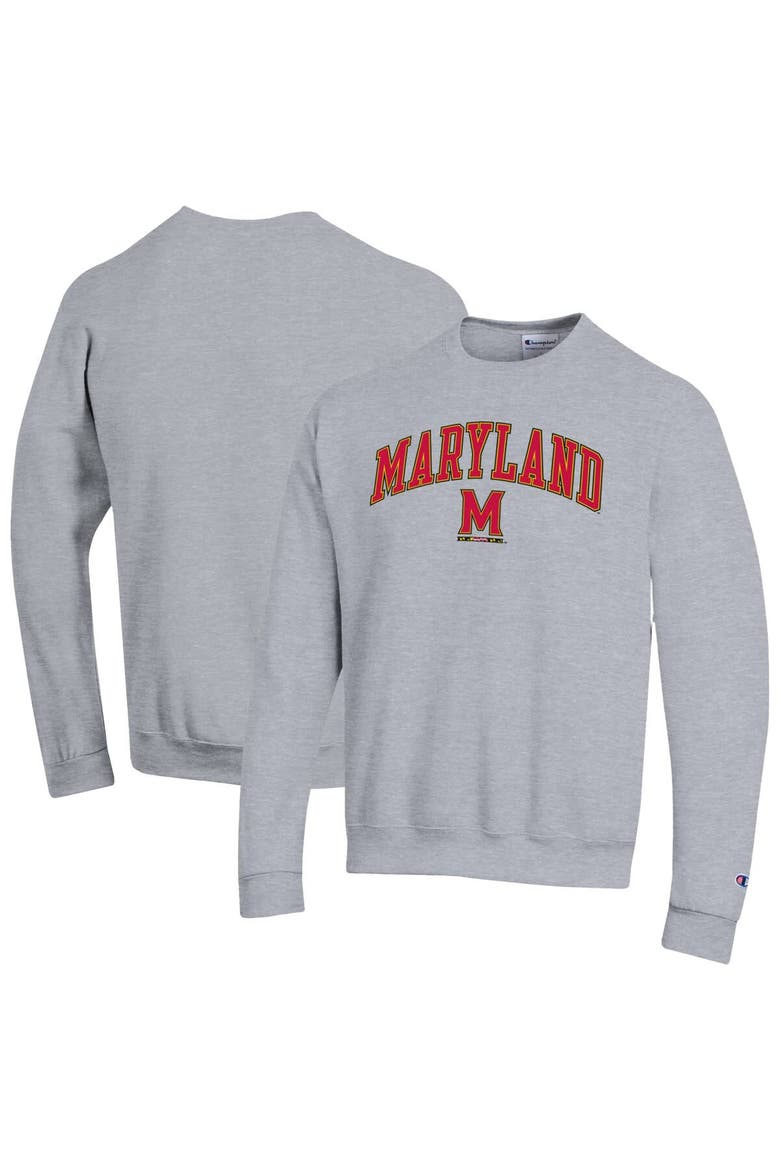 Men's Champion  Heather Gray Maryland Terrapins Arch Over Logo Pullover Sweatshirt, Main, color, Heather Gray