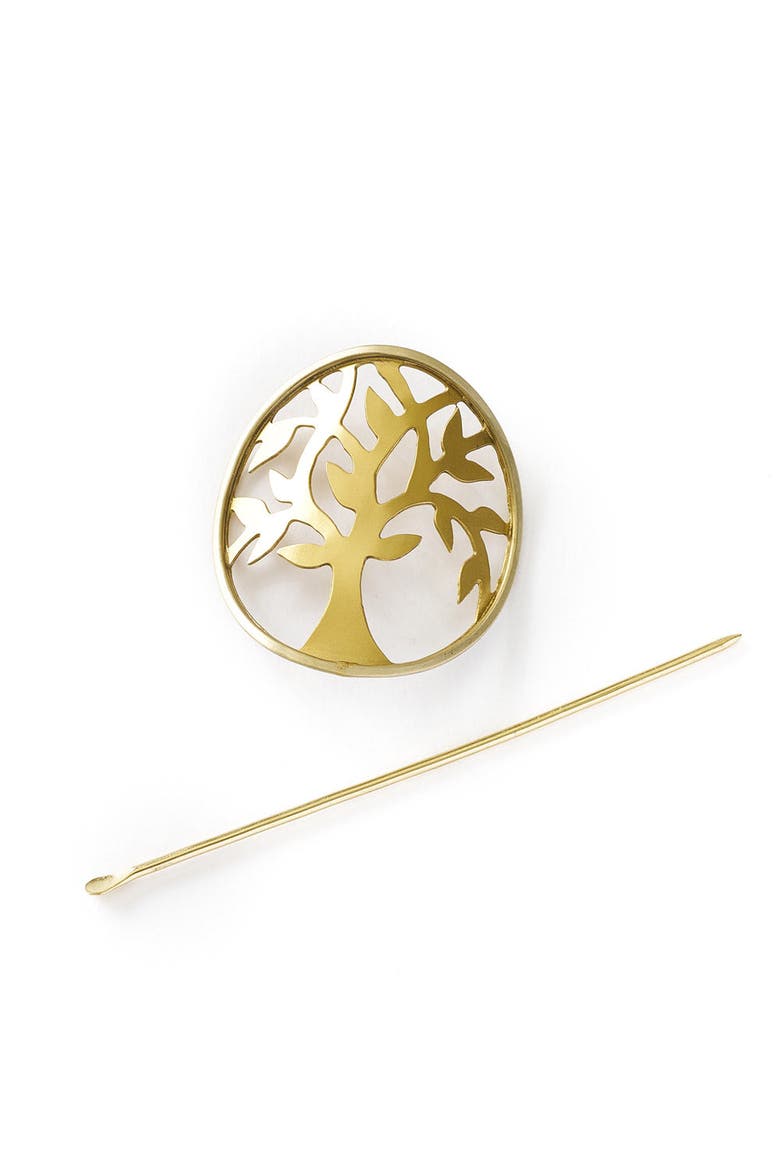 Aranyani Tree of Life Hair Pin - Slide with Stick, Alternate, color, Metallic Gold