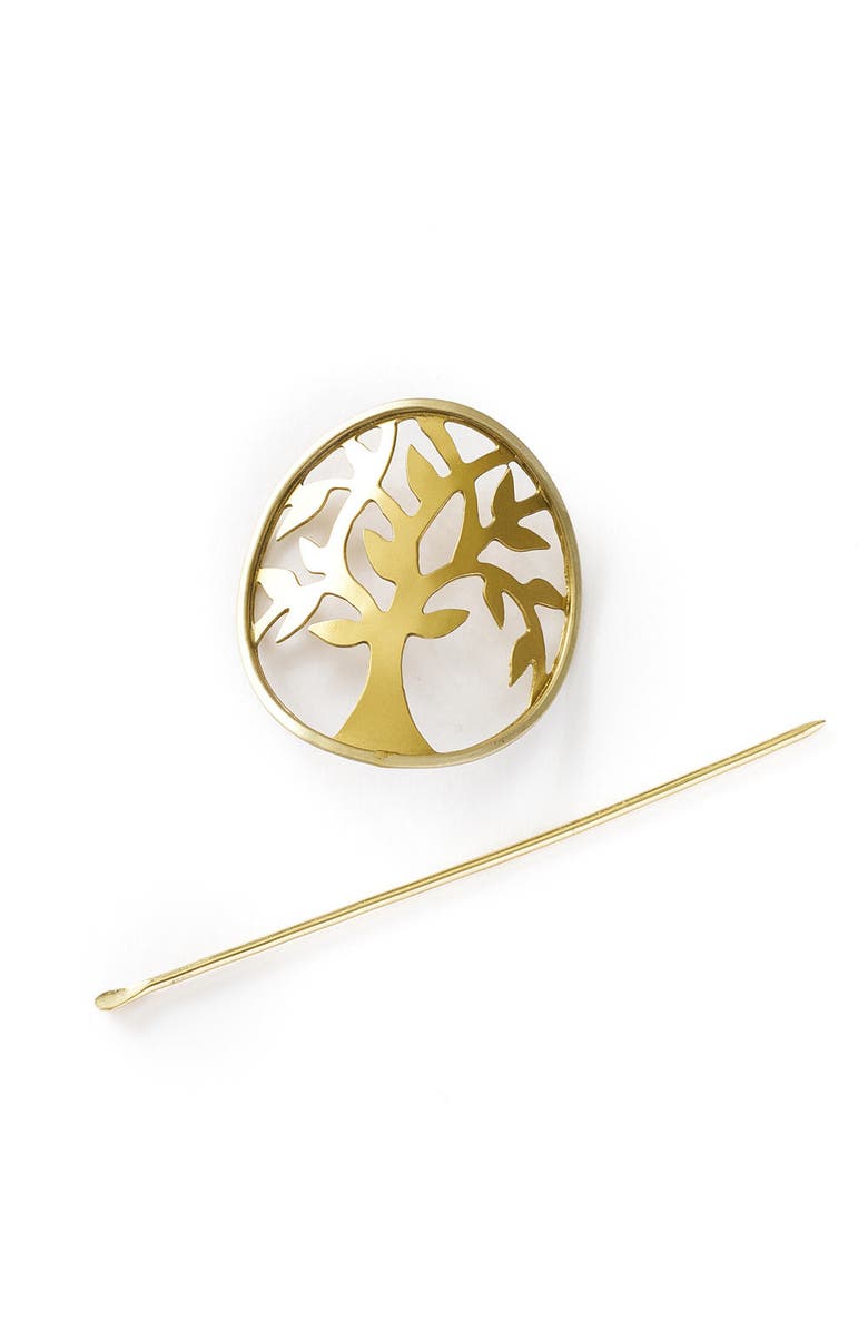 Matr Boomie Aranyani Tree of Life Hair Pin - Slide with Stick, Alternate, color, Metallic Gold