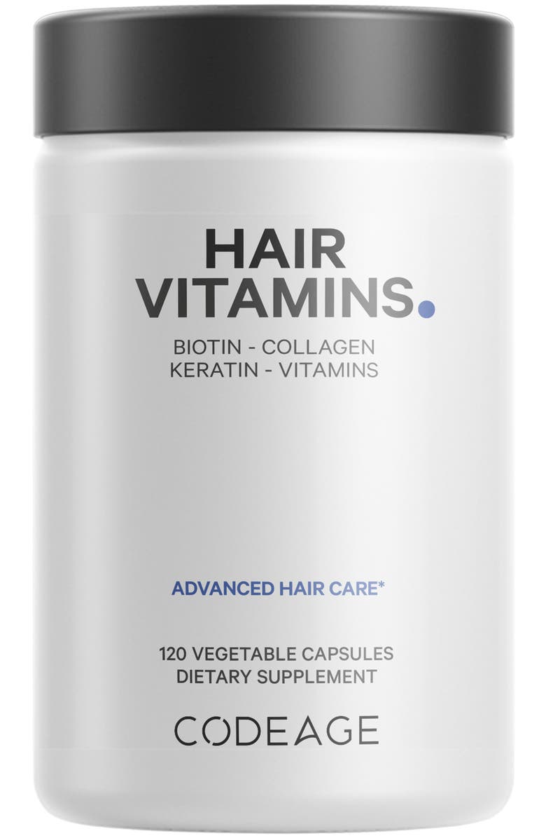 Codeage Hair Vitamins + Biotin Collagen Supplement, Main, color, White