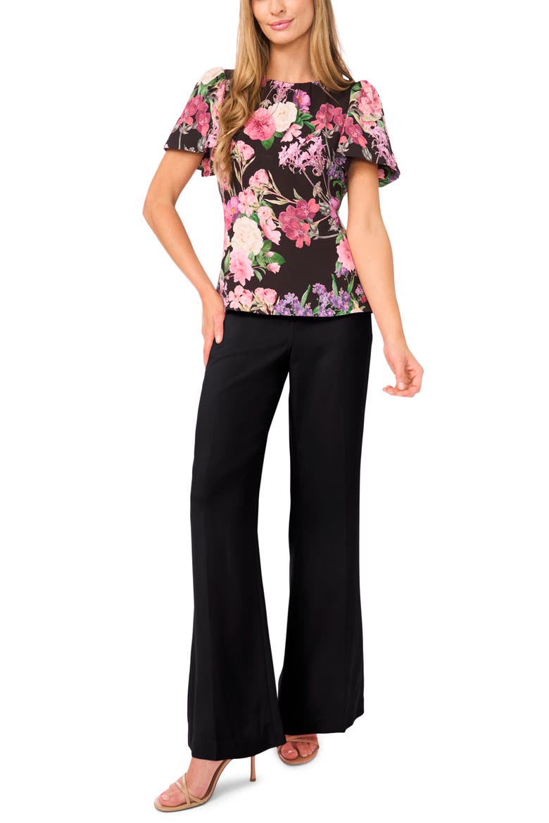 Lauren Floral Print Flutter Sleeve Top, Alternate, color, RICH BLACK