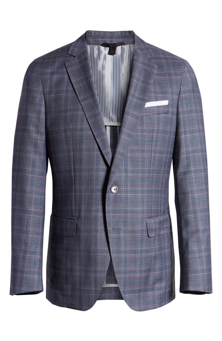 BOSS Hartlay Trim Fit Plaid Wool Sport Coat, Alternate, color, 