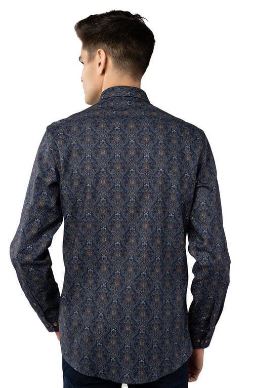 Luchiano Visconti Leo Navy Multi Paisley Jacquard Shirt In Multi