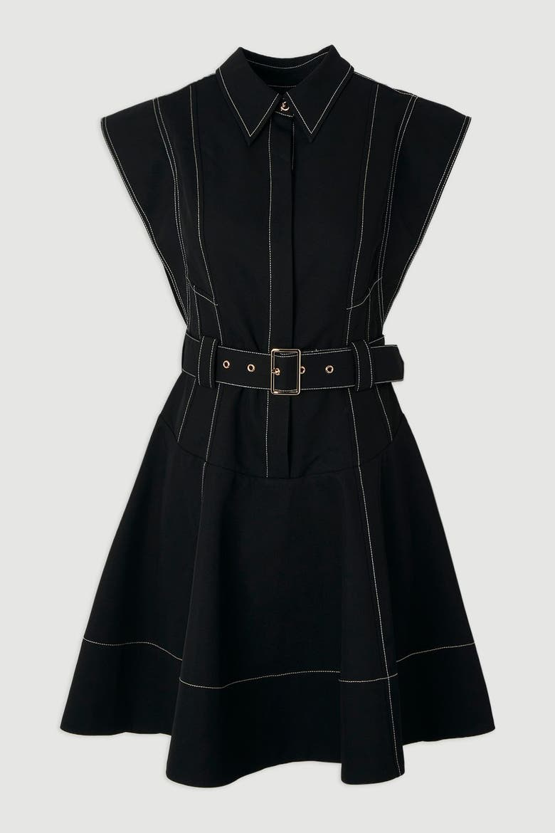 High Neck Mini Dress, Alternate, color, Black