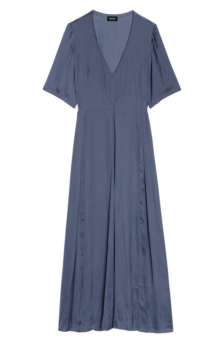Zadig & Voltaire Rodalan V-Neck Satin Midi Dress, Alternate, color, Storm