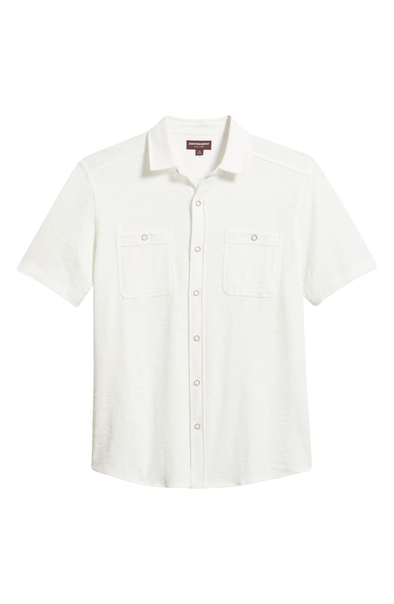 Johnston & Murphy Riley Short Sleeve Knit Button-Up Shirt, Main, color, White