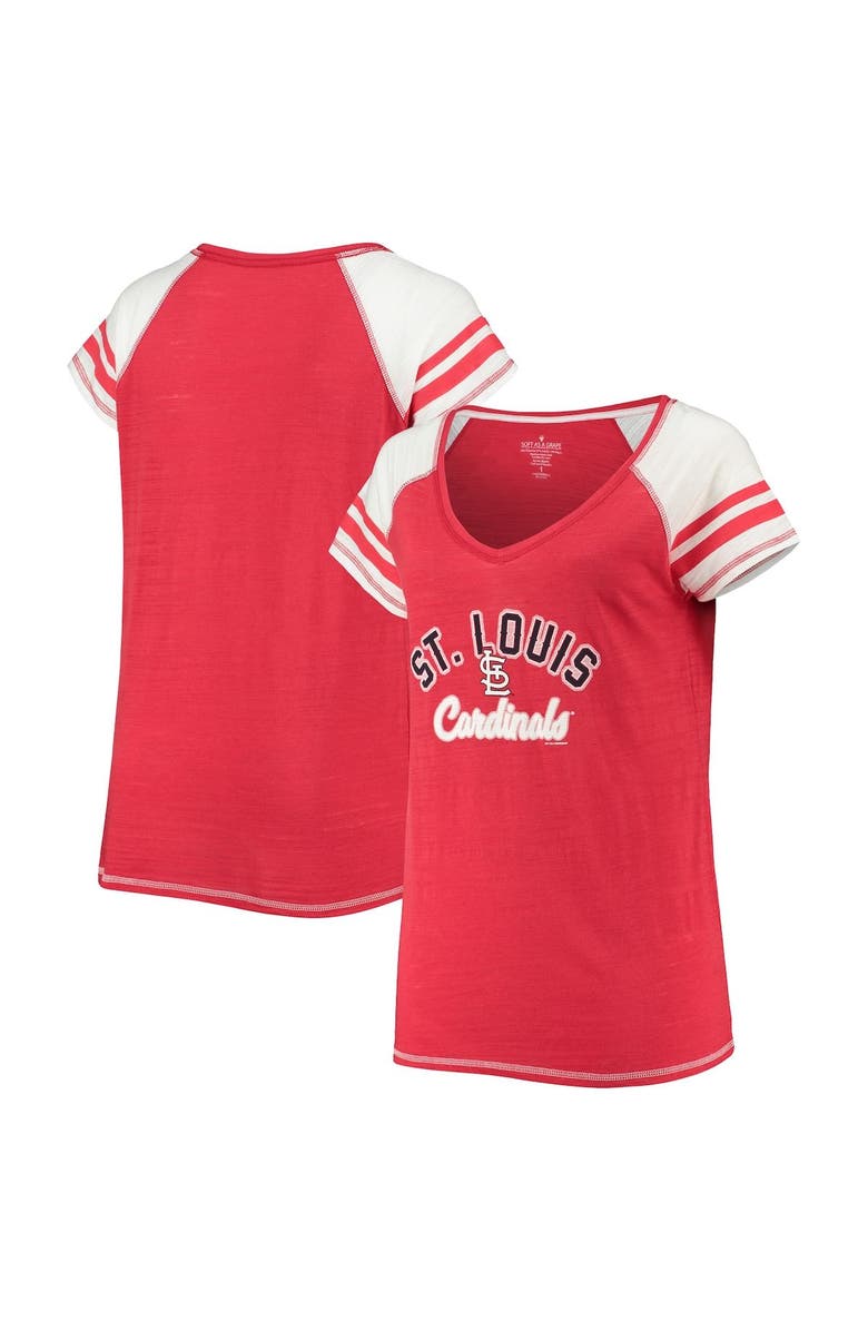 SOFT AS A GRAPE Women's Soft as a Grape Red St. Louis Cardinals Curvy Colorblock Tri-Blend Raglan V-Neck T-Shirt, Main, color, 