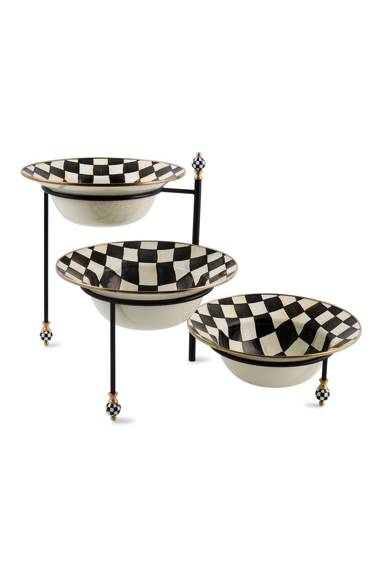 Check Three-Tier Serving Stand, Alternate, color, BLACK