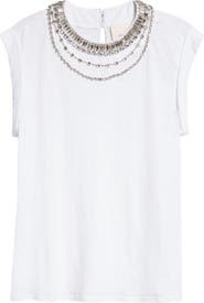 Cinq à Sept Bella Rhinestone Detail Cotton Top