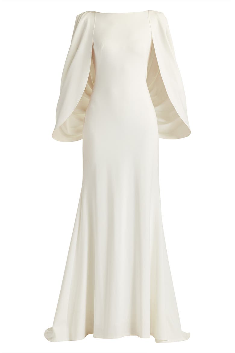 Low Back Crepe Gown, Alternate, color, IVORY