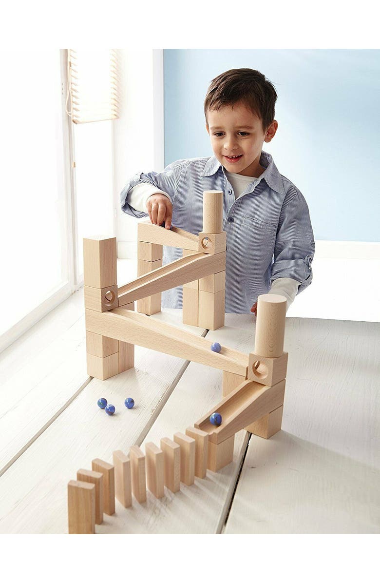 HABA Wooden Marble Run Ball Track Building Set for 3-10 Year Olds, STEM Toy with 44-Piece Wooden Track and Marbles, Montessori Toys for 3-5 Year Olds, Alternate, color, Multi