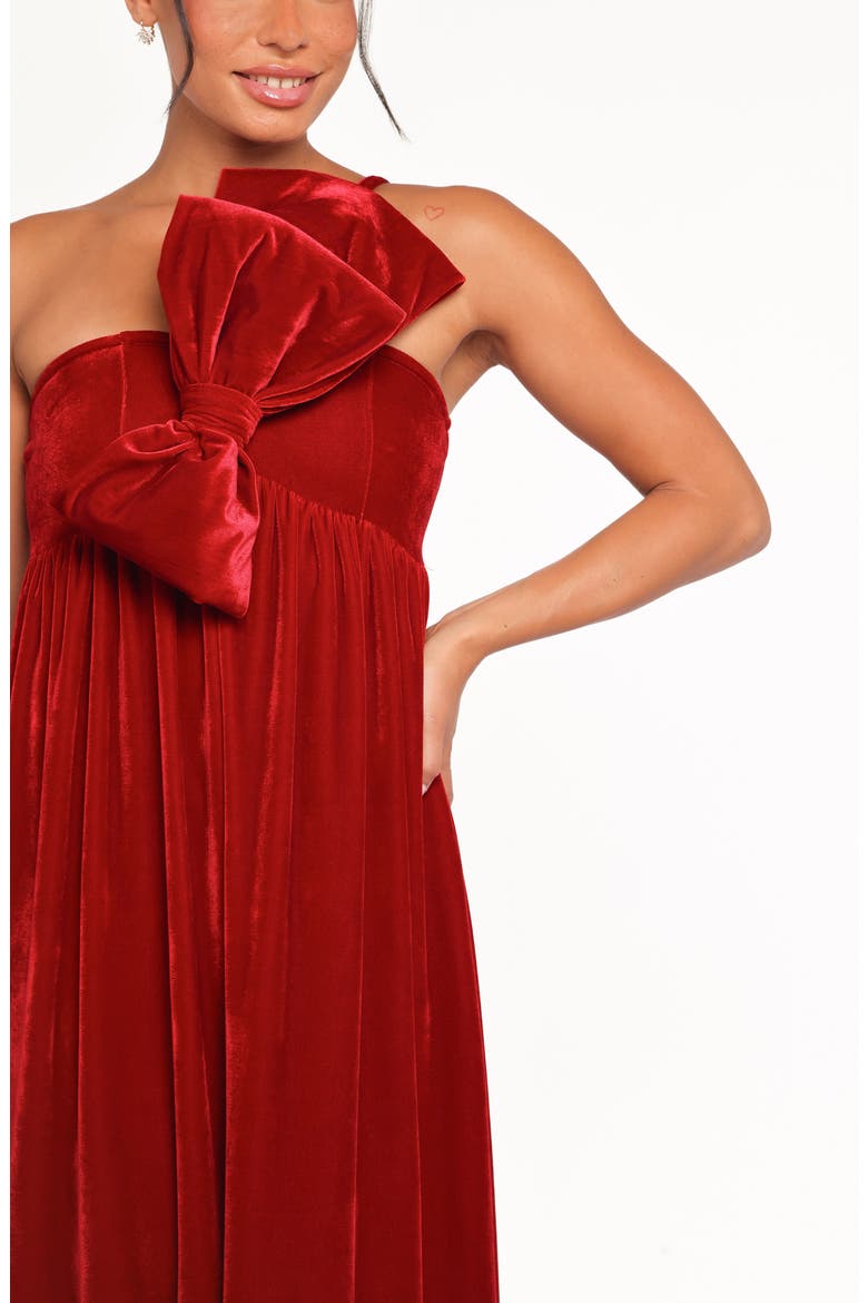 Betina Bow One-Shoulder Gown, Alternate, color, RED VELVET