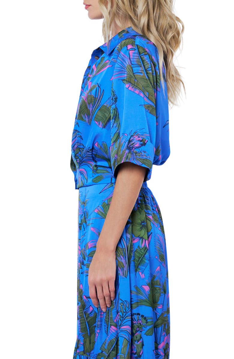 CIEBON Aurelia Palm Print Elbow Sleeve Button-Up Shirt, Alternate, color, Blue Multi