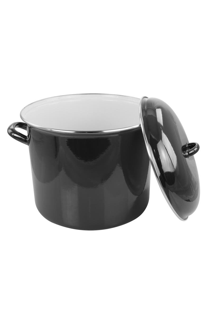 Gibson Home 12 Quart Enamel on Steel Stock Pot with Lid, Alternate, color, Black