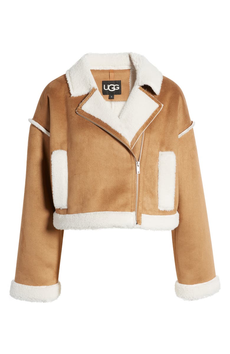 UGG<sup>®</sup> Takara Luxe Fluff Faux Shearling Crop Moto Jacket, Alternate, color, 