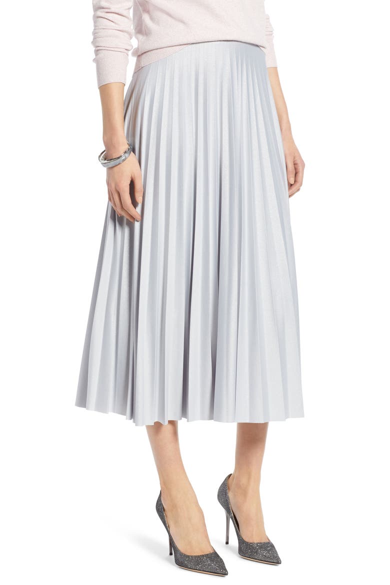 PLEATED SKIRT, Main, color, GREY- SILVER FOIL