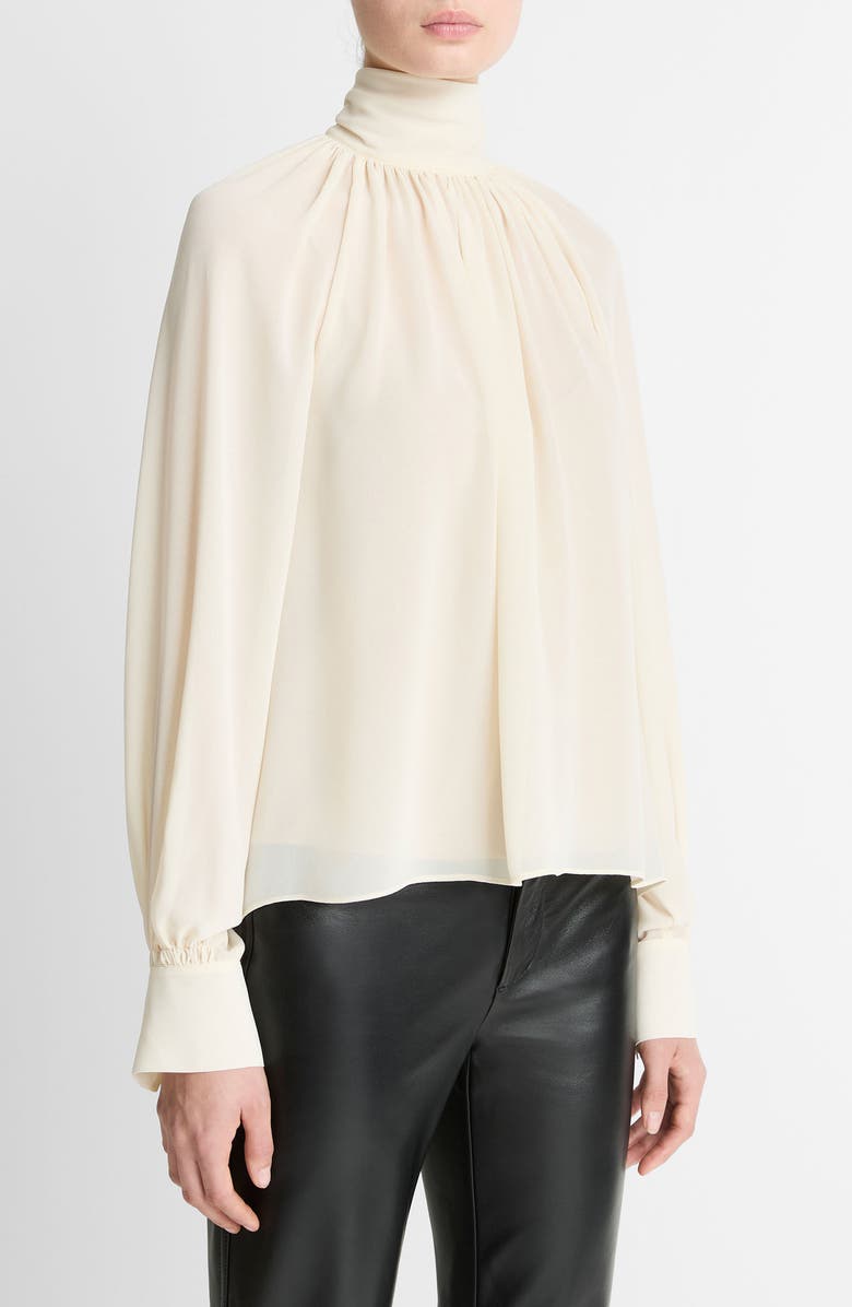Vince Draped Ruffle Mock Neck Crepe Top, Alternate, color, Cream
